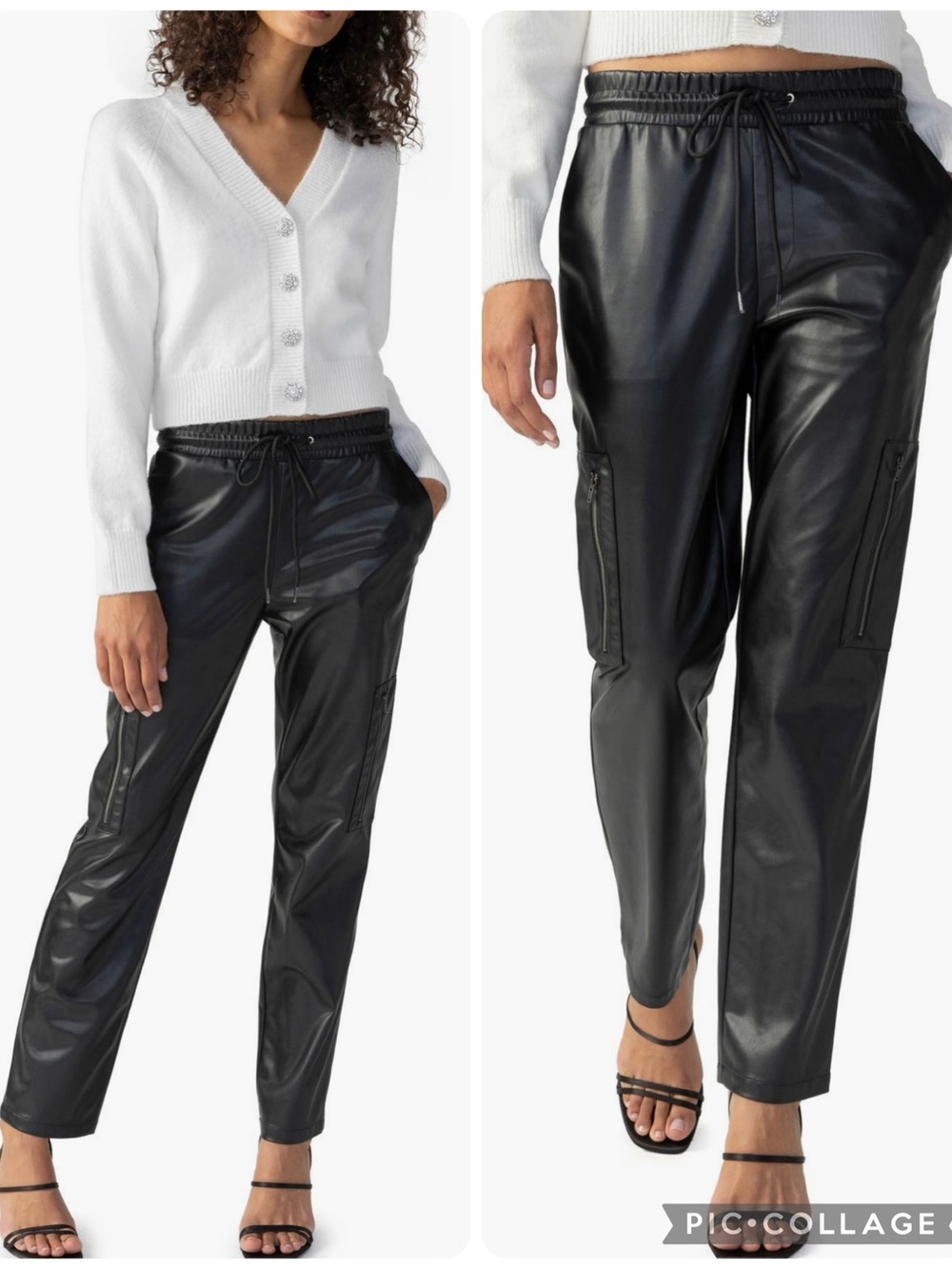 Sanctuary East Coast Utility Faux Black Leather Drawstring Pants Size M EUC
